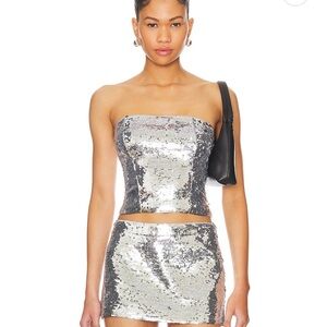 NWT- Danielle Guizio Silver Sequin Crop Top